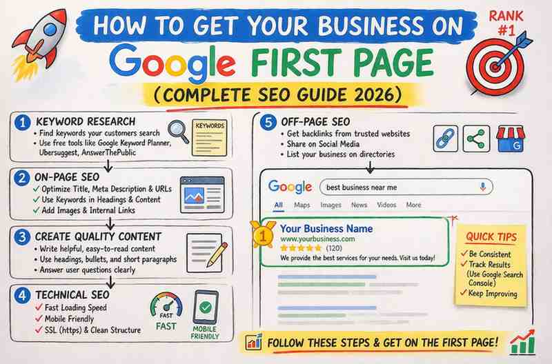 How to Get Your Business on Google First Page (Complete SEO Guide 2026)