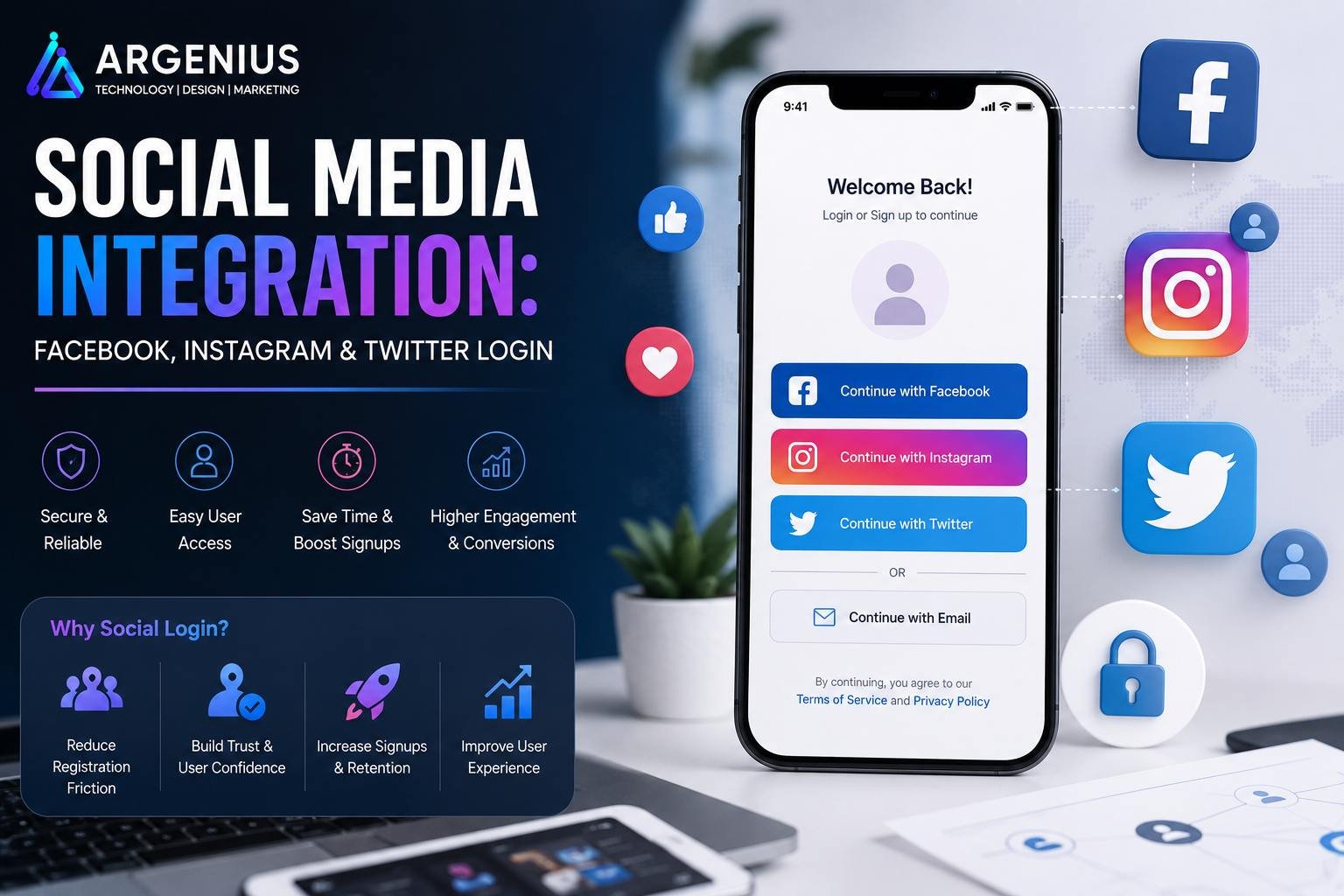Social Media Integration: Facebook, Instagram & Twitter Login