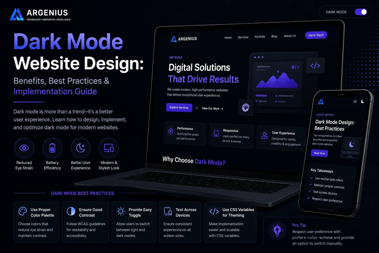 Dark Mode Website Design: Benefits, Best Practices & Implementation Guide